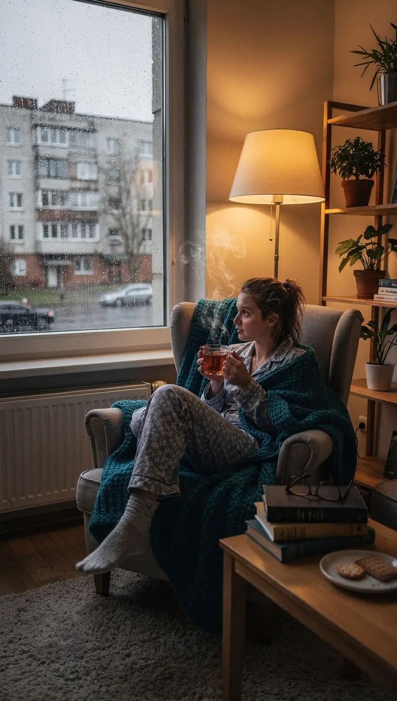 Arbatos puodelis ant stalo šalia užrašų knygelės ir rašiklio, simbolizuojantis kasdienius savęs priežiūros ritualus.