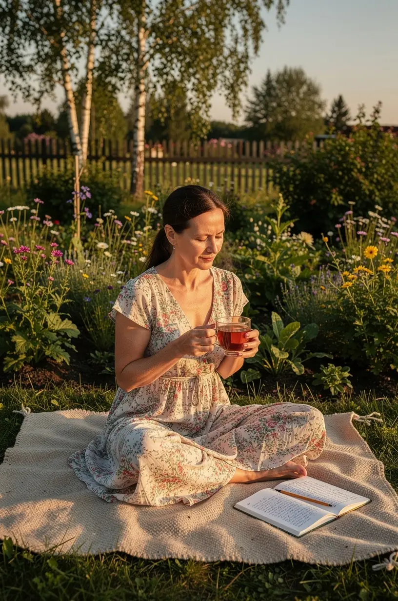 Ranka laikanti šiltą arbatos puodelį prie lango, atspindinti ramybės ir atsipalaidavimo momentą namuose.