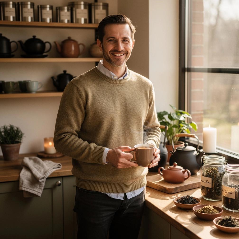 Šilta arbatos puodelio nuotrauka ant medinio stalo, simbolizuojanti kasdienės ramybės ritualą.